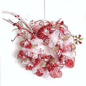 Candy Cane Peppermint Candy Whimsical Christmas Wreath For Front Door